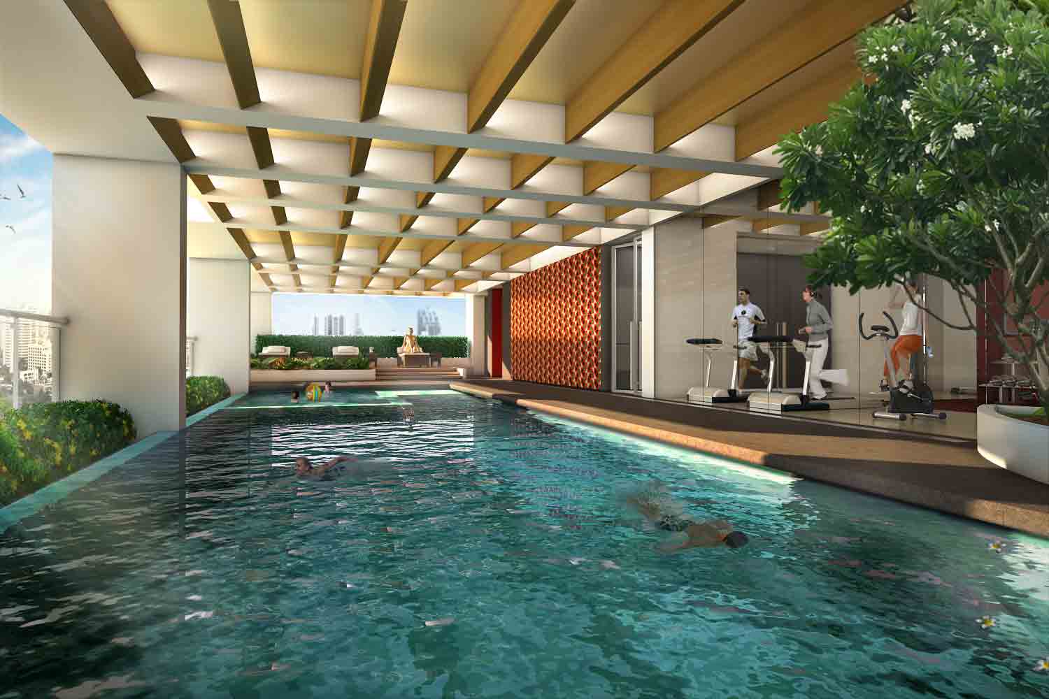 Architectural rendering of the Siamese Surawong pool and fitness area